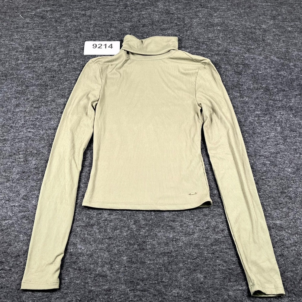 Guess Knit Shirt Womens Small Green Ribbed High Neck‎ Long Sleeve Casual Outdoor